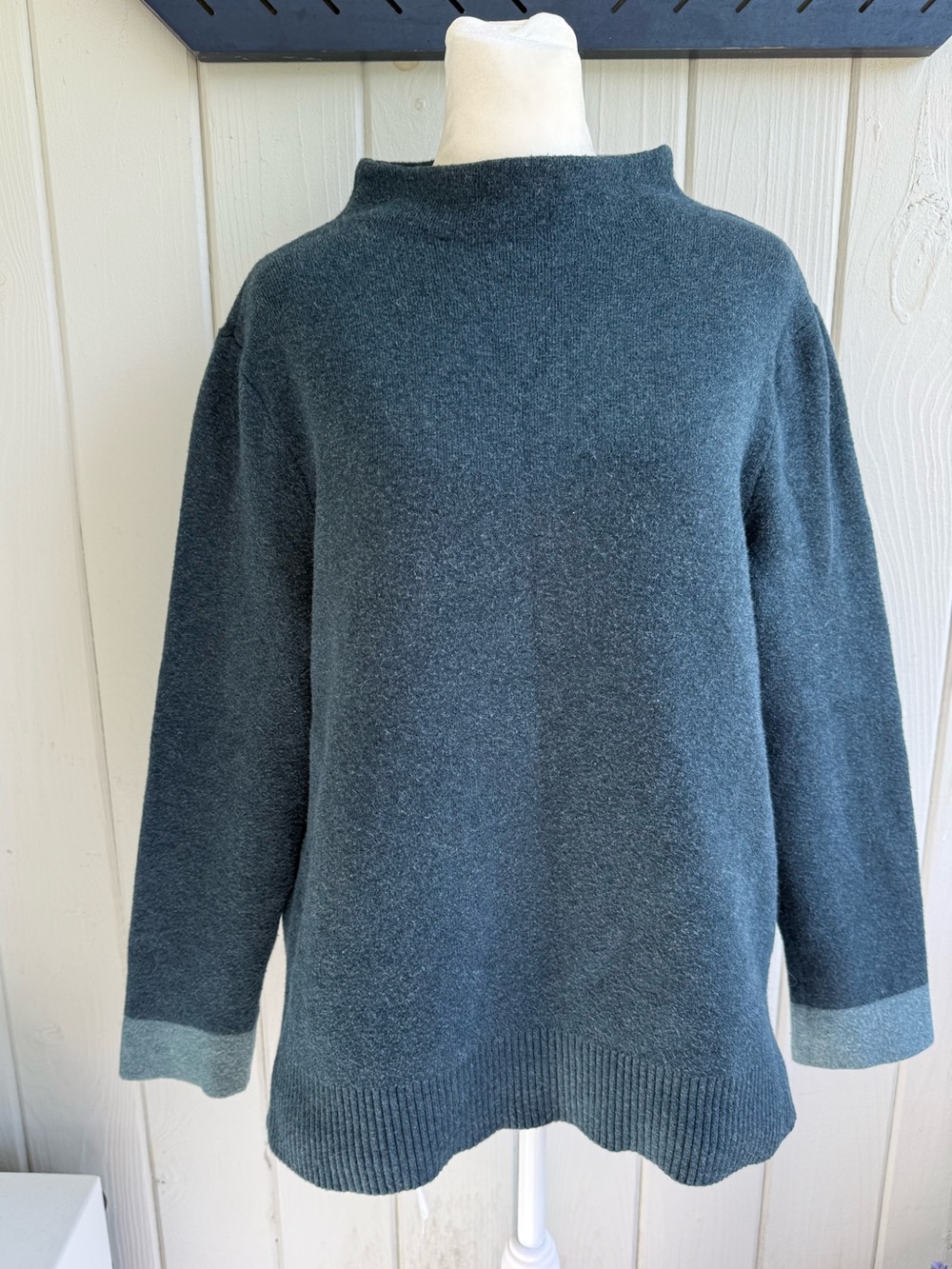 J. Jill Women's Dark Teal Mock/High Neck Sweater with Contrast Cuffs